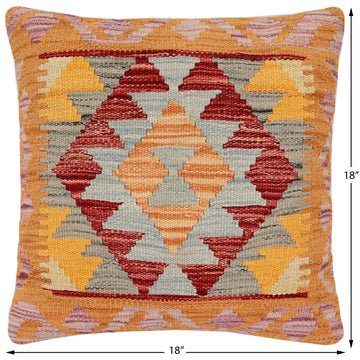 handmade Traditional Pillow Red Blue Hand-Woven SQUARE 100% WOOL Hand woven turkish pillow2' x 2'